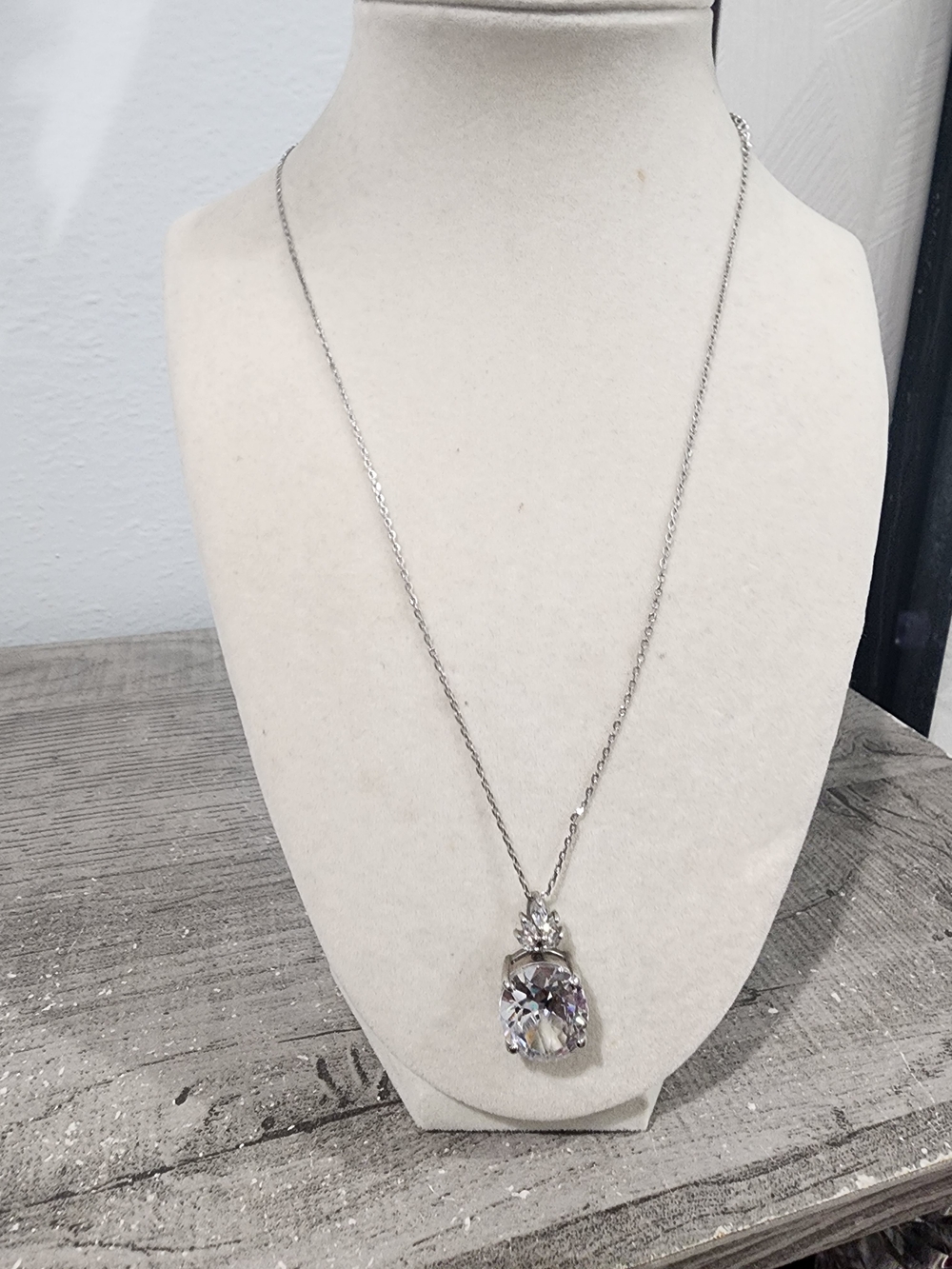 Silver Tone Clear Crystal Pendant Necklace
